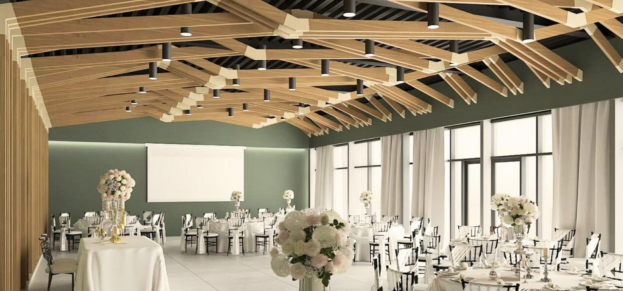 Фотография 1 площадки Стильный зал с террасой и живописным видом на водоём