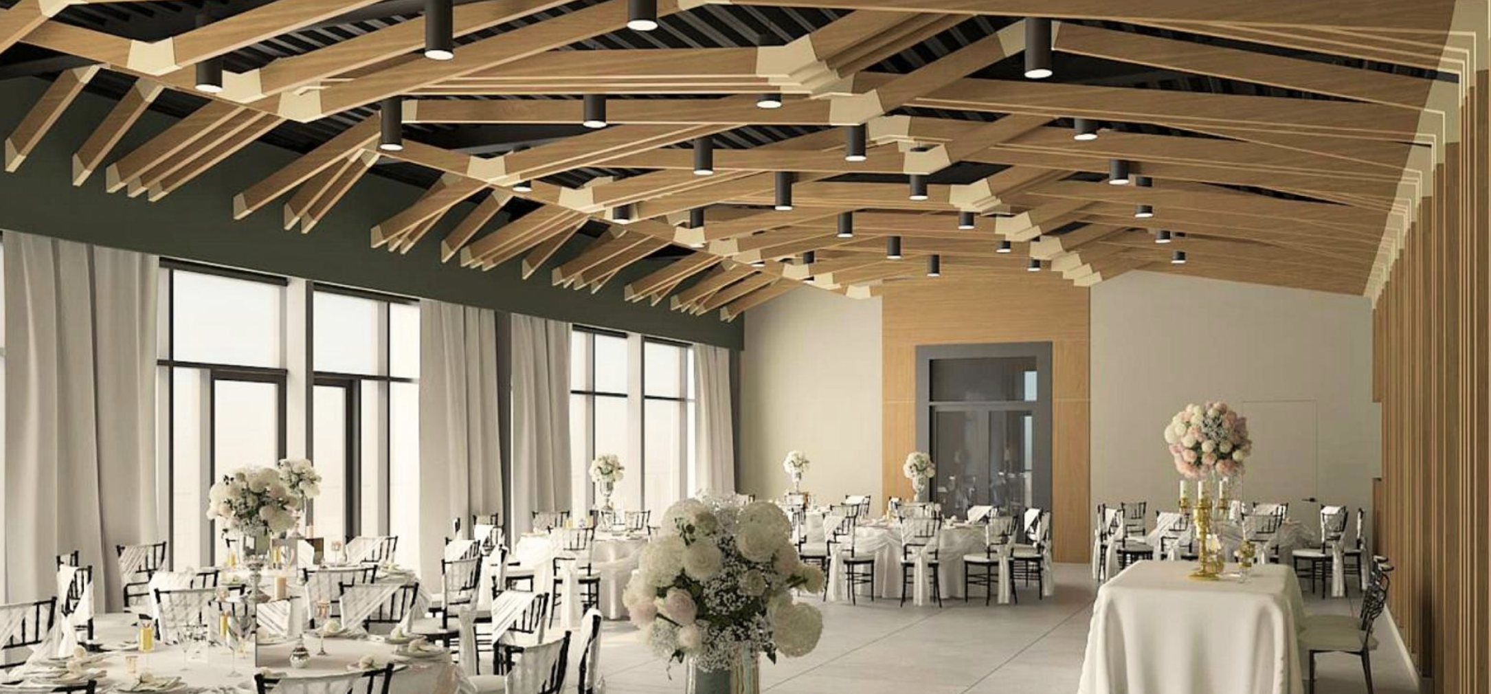 Фотография 2 площадки Стильный зал с террасой и живописным видом на водоём